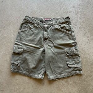 Vintage 90s Brittania Cargo Shorts Size 34 Olive Green Canvas 10" Inseam